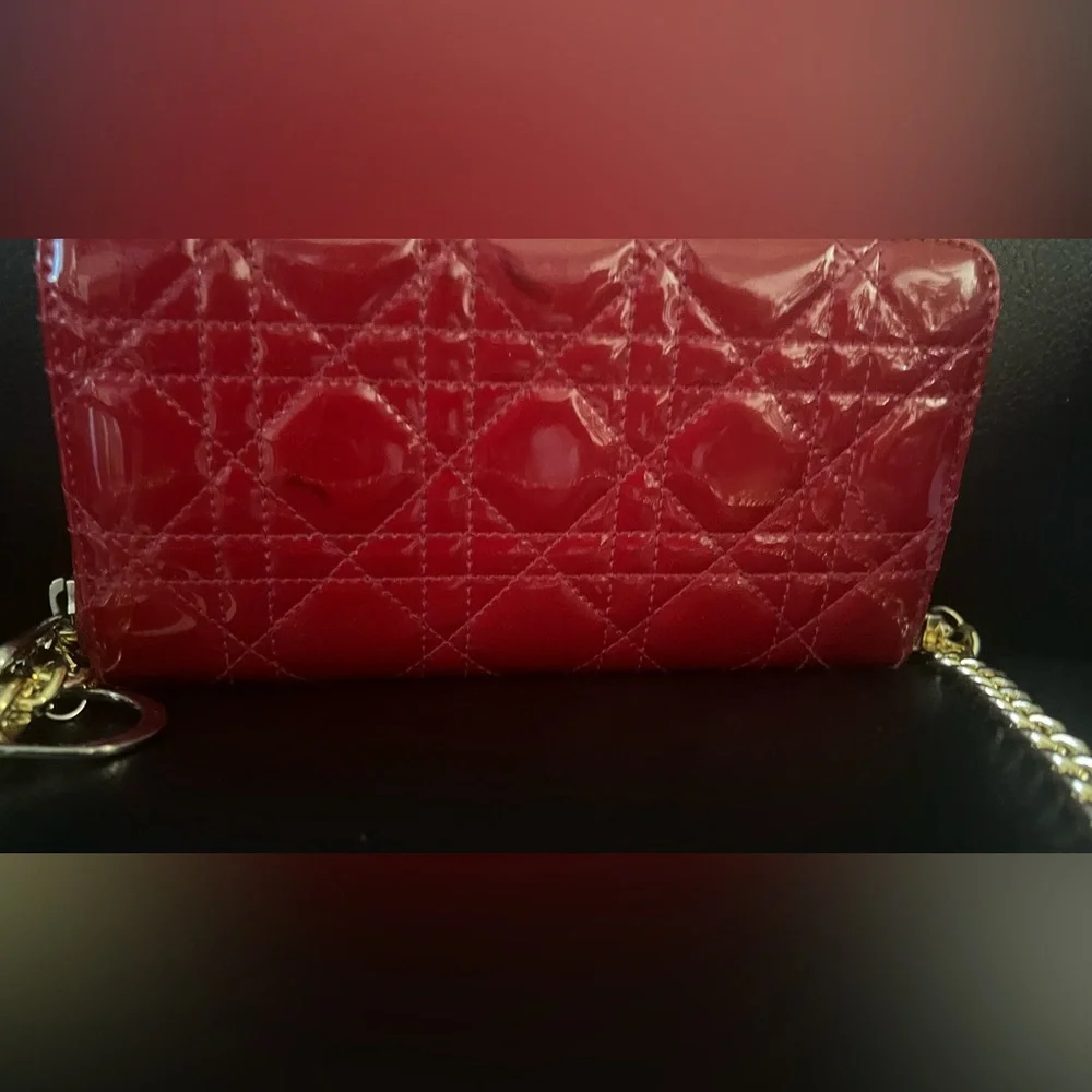 Christian Dior Red Long Zippy Wallet with Crossbody Chain